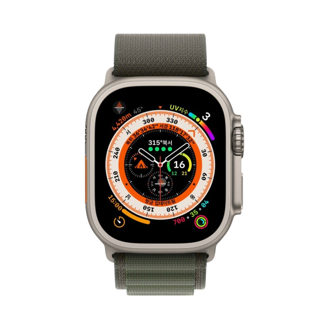 애플 워치 울트라 49mm 티타늄 케이스 L 알파인 루프 그린 (국내 정식 발매 제품)(Apple Watch Ultra 49mm Titanium Case with L Alpine Loop Green (Korean Ver.)) - 2