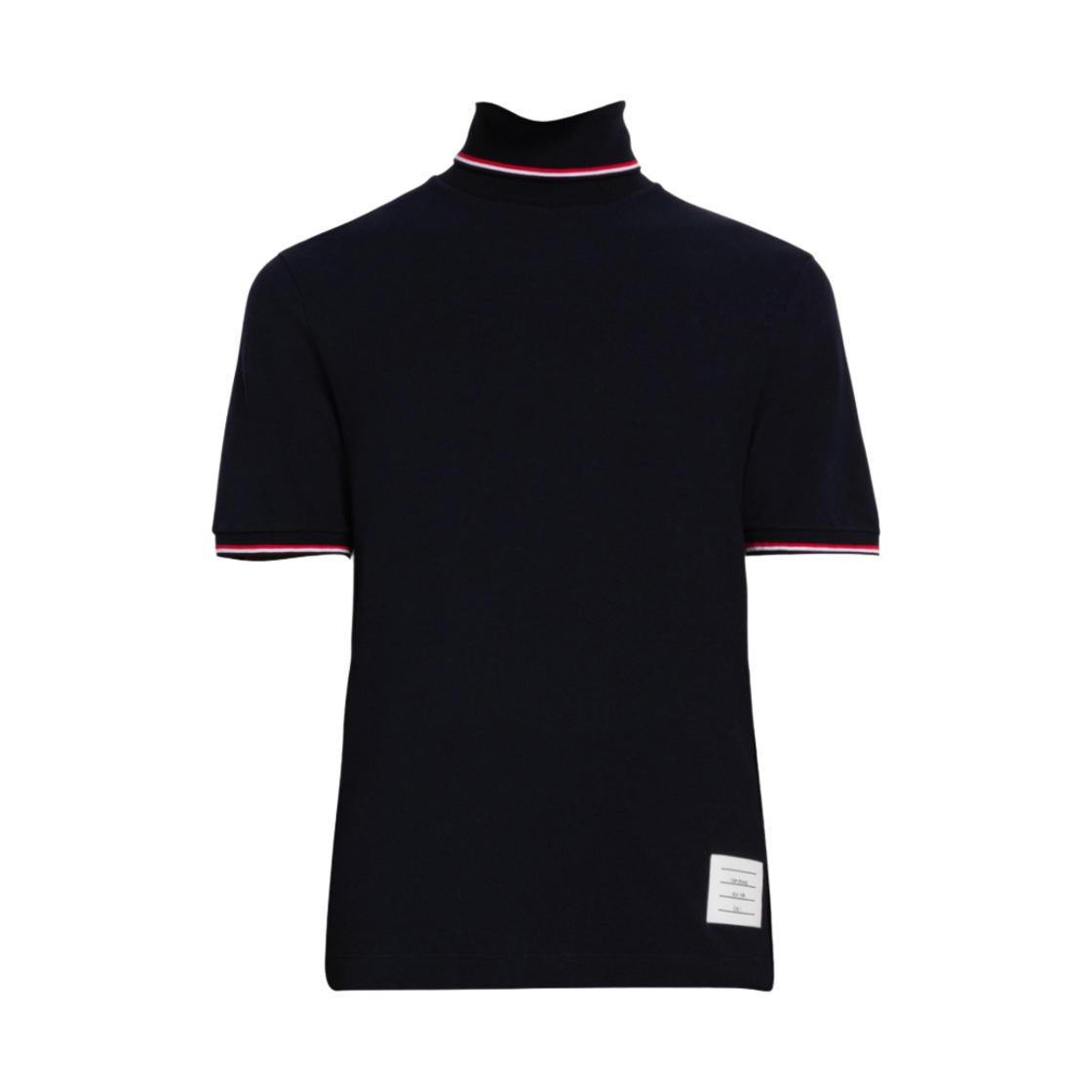 톰브라운 크래식 피케 스트라이프 숏슬리브 터틀넥 네이비(Thom Browne Classic Pique Stripe Short Sleeve Turtleneck Navy) - 1