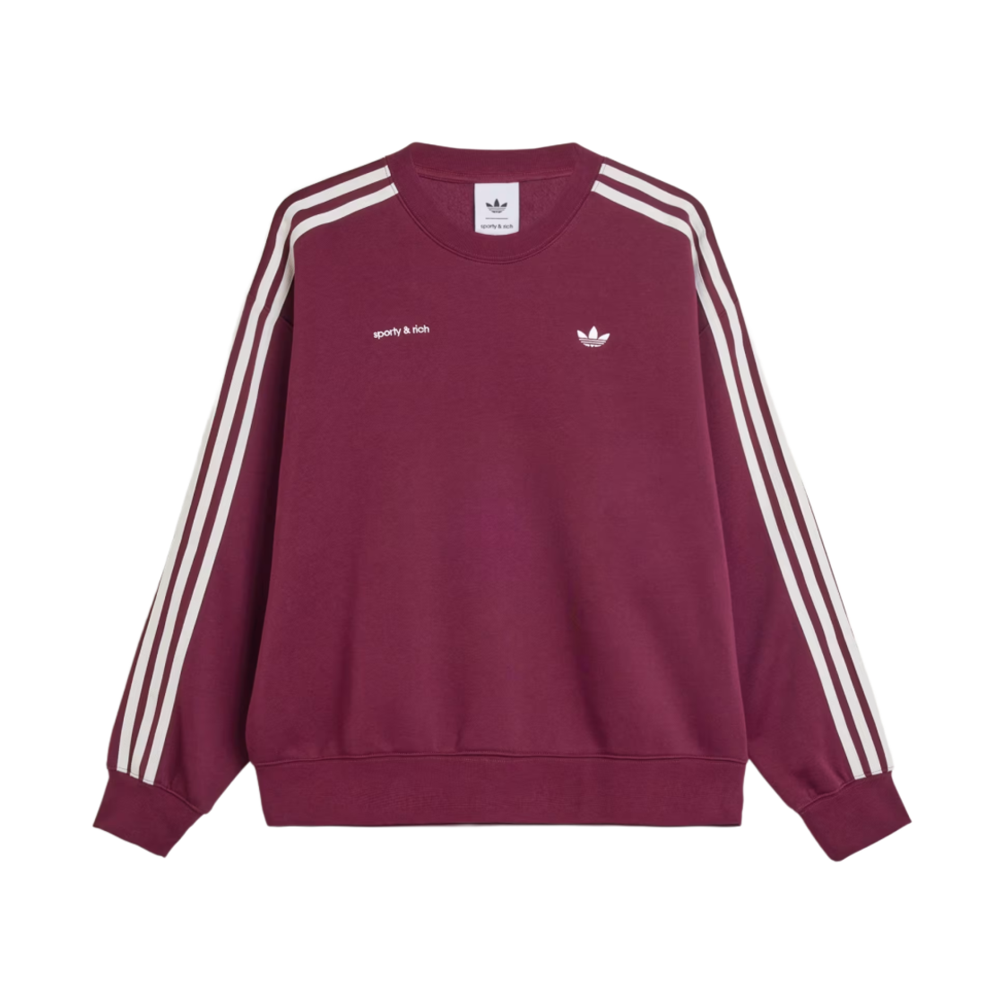 (W) 아디다스 x 스포티 앤 리치 스웨트셔츠 마룬 - KR 사이즈((W) Adidas x Sporty & Rich Sweatshirt Maroon - KR Sizing)