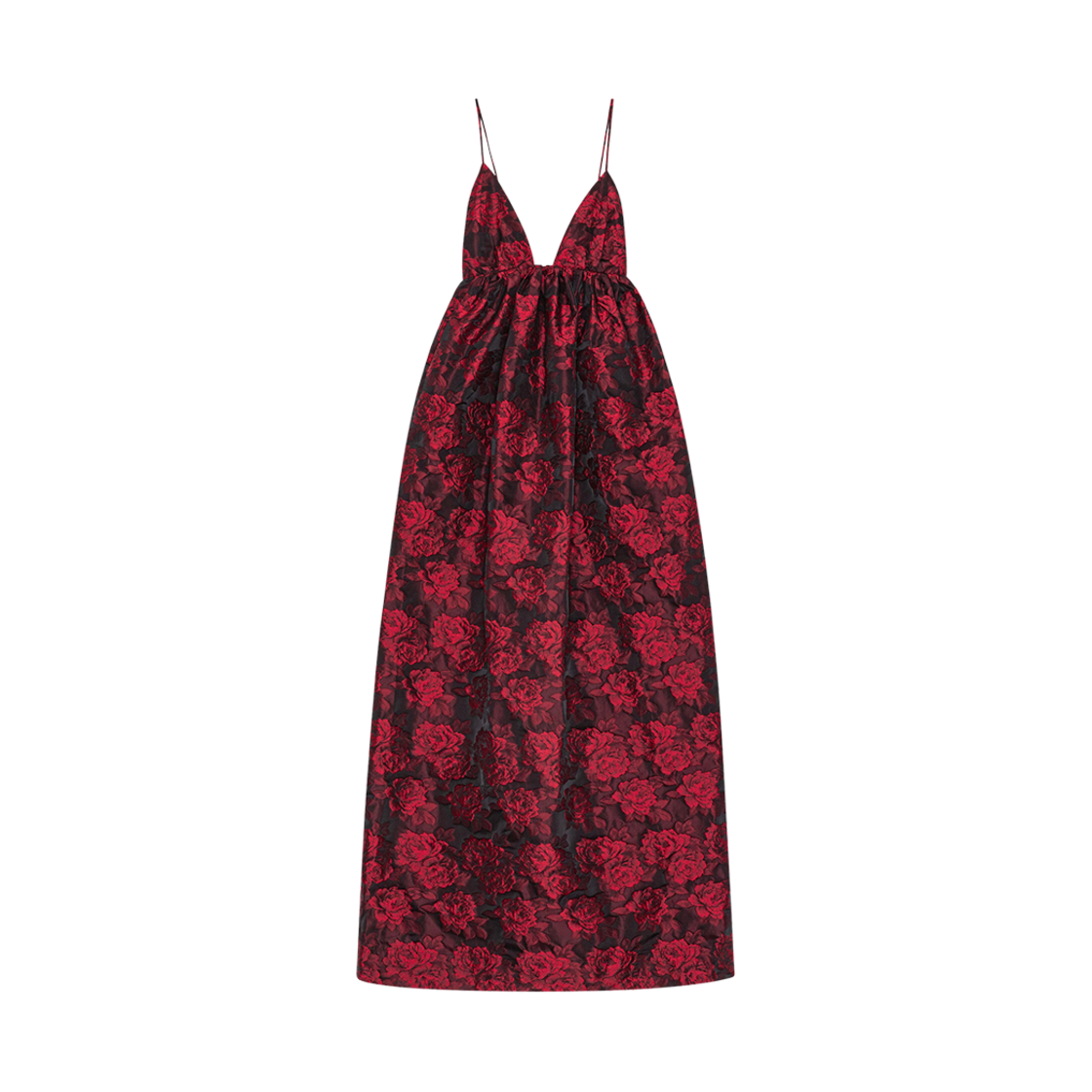 (W) 가니 보타니컬 자카드 롱 스트랩 드레스 하이 리스크 레드((W) Ganni Botanical Jacquard Long Strap Dress High Risk Red)