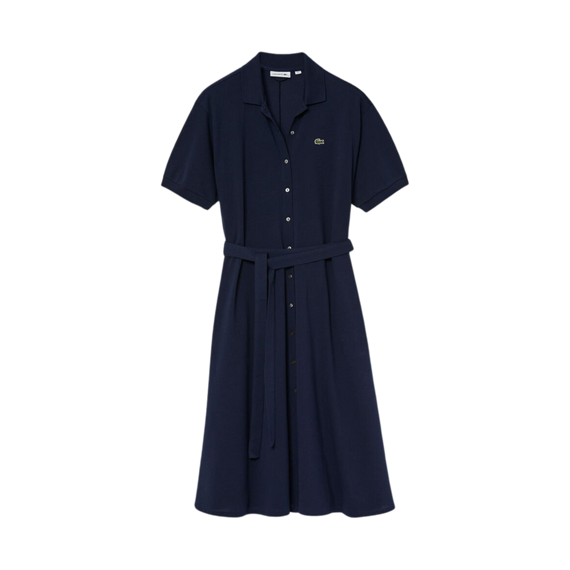(W) 라코스테 코튼 피케 벨티드 폴로 드레스 네이비((W) Lacoste Cotton Pique Belted Polo Dress Navy)
