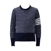 Thom Browne Mohair Tweed 4-Bar Classic Pullover Navy
