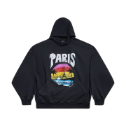 Balenciaga Paris Tropical Round Oversized Hoodie Black White