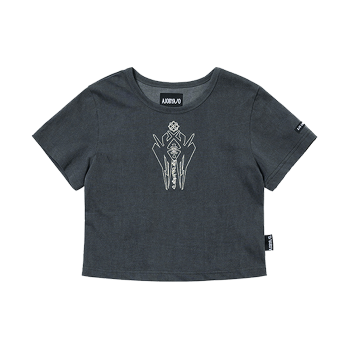 AJ252TE014CH AJOBYAJO Cross Symbol Cropped T-Shirt Charcoal