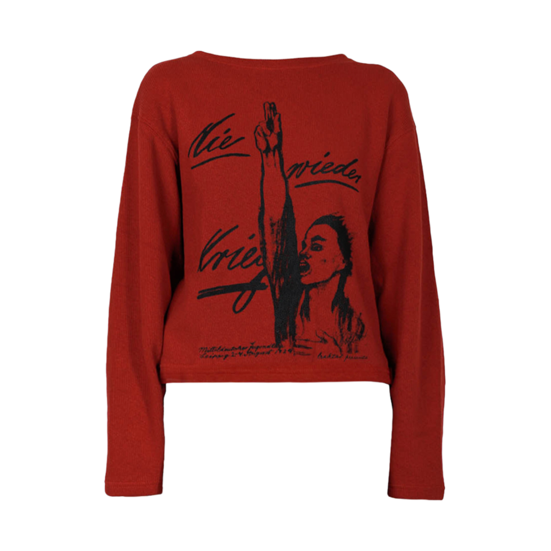 24FW-LSNAWR Traktat Never Again War Elbow Patch Boat Neck Long Sleeve Red