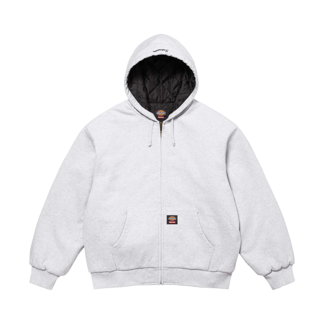 슈프림 x 디키즈 퀼티드 라인드 집업 후드 스웨트셔츠 애쉬 그레이 - 24FW