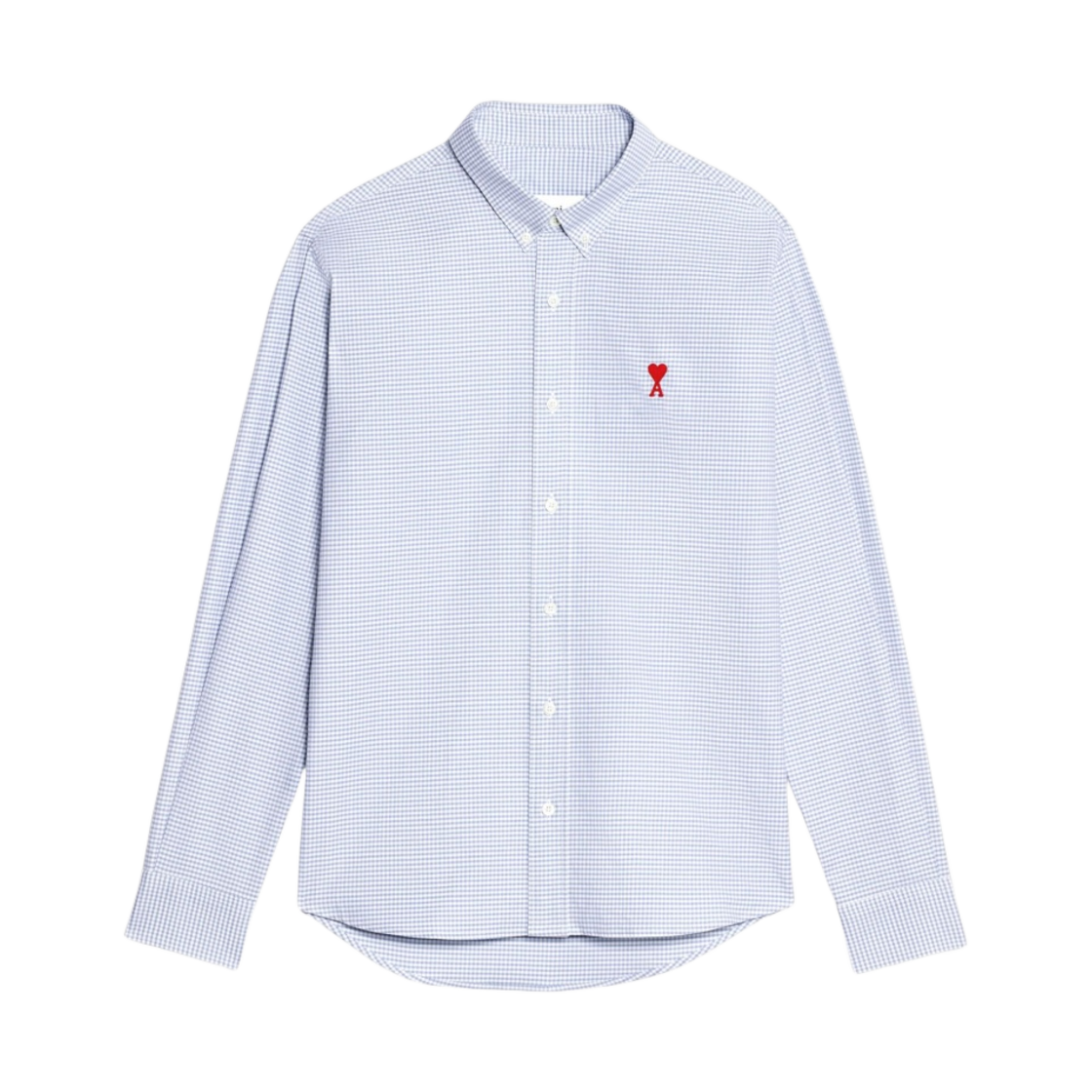 아미 스몰 하트 로고 깅엄 버튼 다운 셔츠 페일 블루 오프 화이트(AMI de Coeur Gingham Button Down Shirt Pale Blue Off White)