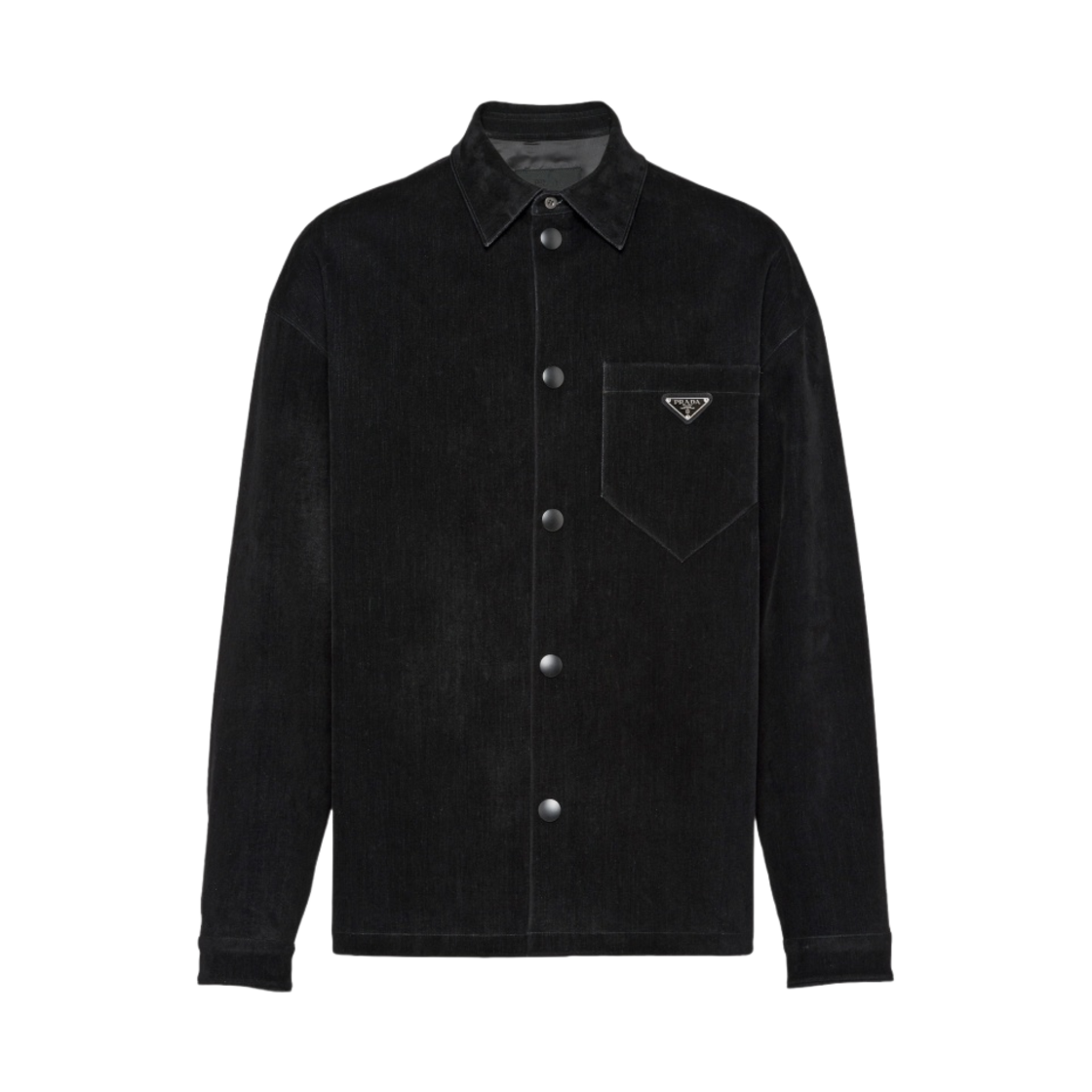 Tシャツ・カットソー PRADA SS25 Black silk shirt (SC737SOOO10HX F0002) PRADA (プラダ) エンボスロゴ クルーネック スウェット 半袖 T