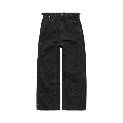 PL5OPT9201BC Polyteru Stitched Double Knee Denim Pants Washed Black