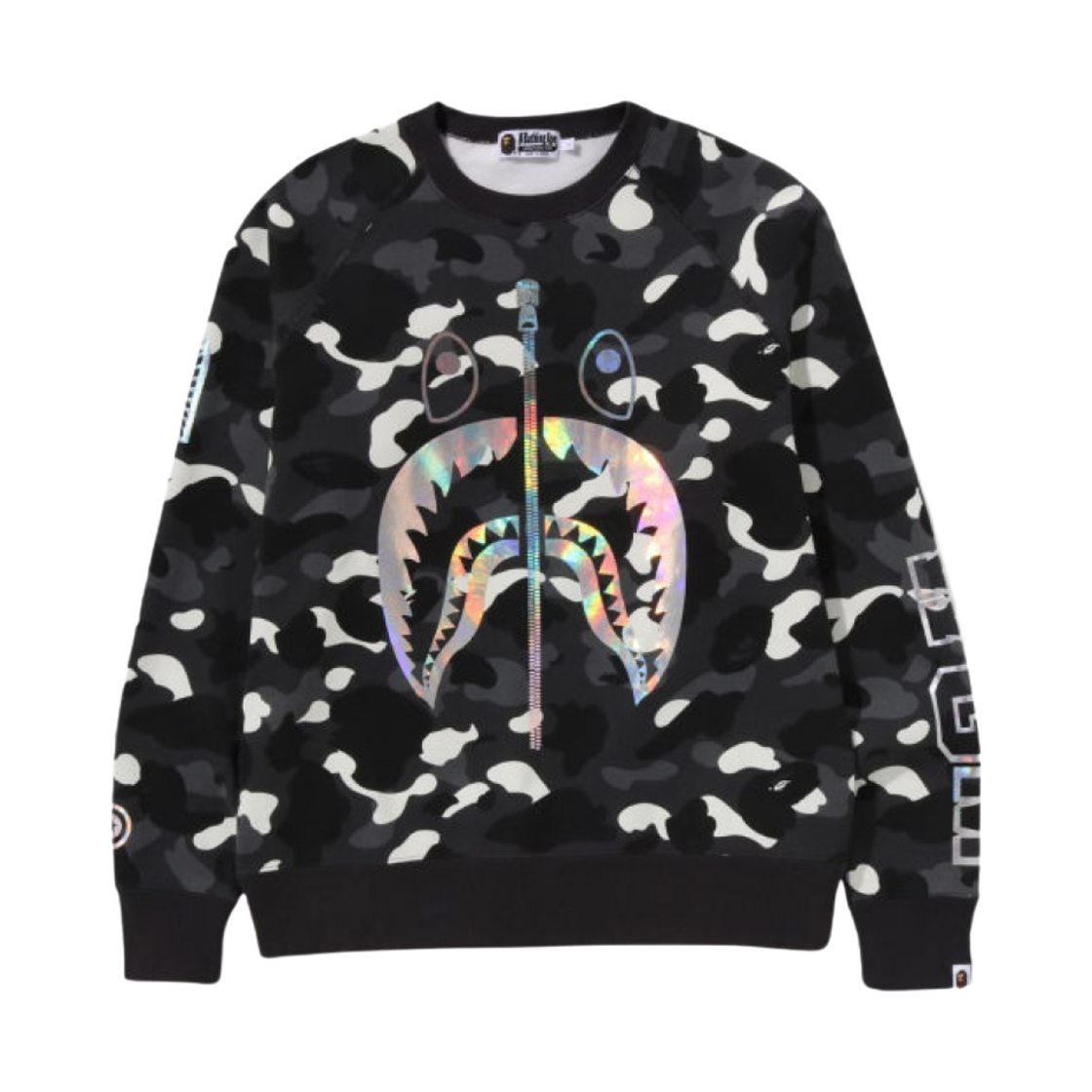 0ZXSWM113005M BAPE City Camo Shark Crewneck Sweatshirt Black