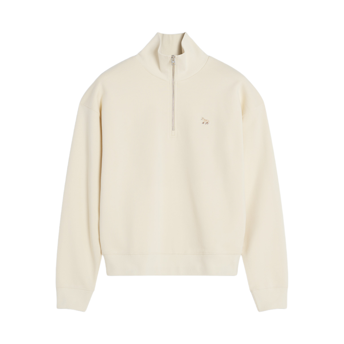 (W) 메종 키츠네 베이비 폭스 패치 하프 집 스웨트셔츠 마블((W) Maison Kitsune Baby Fox Patch Half Zip Sweatshirt Marble) - 1