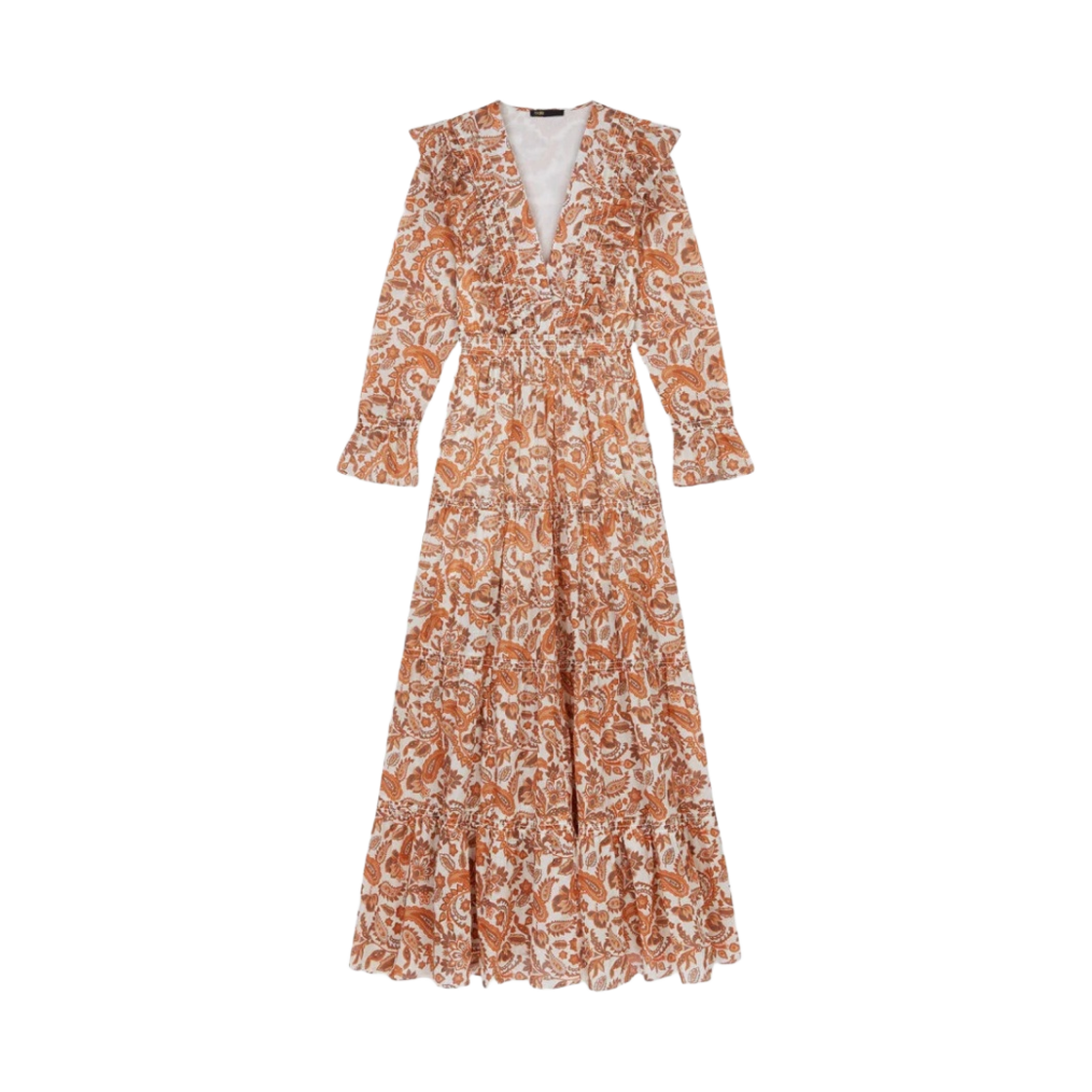 (W) 마쥬 222러플리나 프린티드 코튼 드레스 오렌지((W) Maje 222Ruflina Printed Cotton Dress Orange)