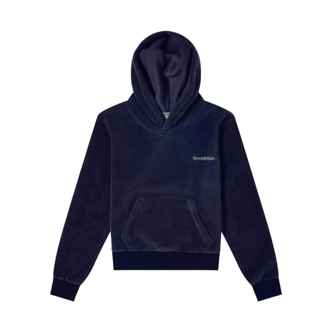 스포티 앤 리치 세리프 로고 후드 폴라 스웨트셔츠 네이비(Sporty & Rich Serif Logo Hooded Polar Sweatshirt Navy)