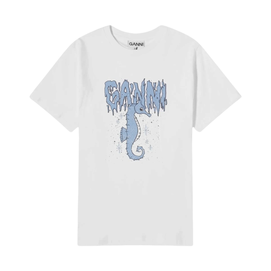 T3895-151 (W) Ganni White Relaxed Seahorse T-Shirt Bright White