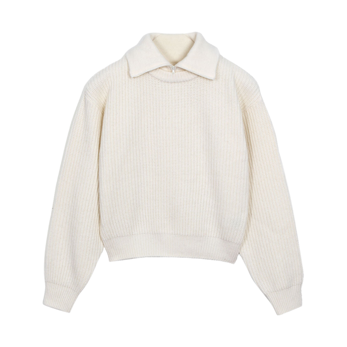(W) 헤이그 어 넥 집업 니트 아이보리((W) Haag A Neck Zip-Up Knit Ivory)