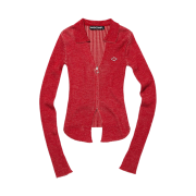 (W) Mischief Knitted Two Tone Shirt Red-Beige