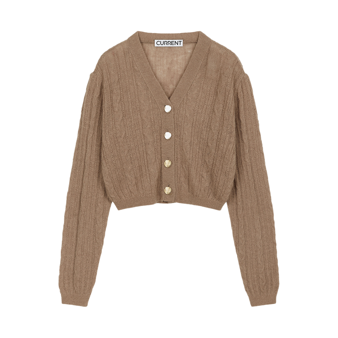 커렌트 퍼프 슬리브 케이블 가디건 오렌지(Current Puff Sleeve Cable Cardigan Orange)