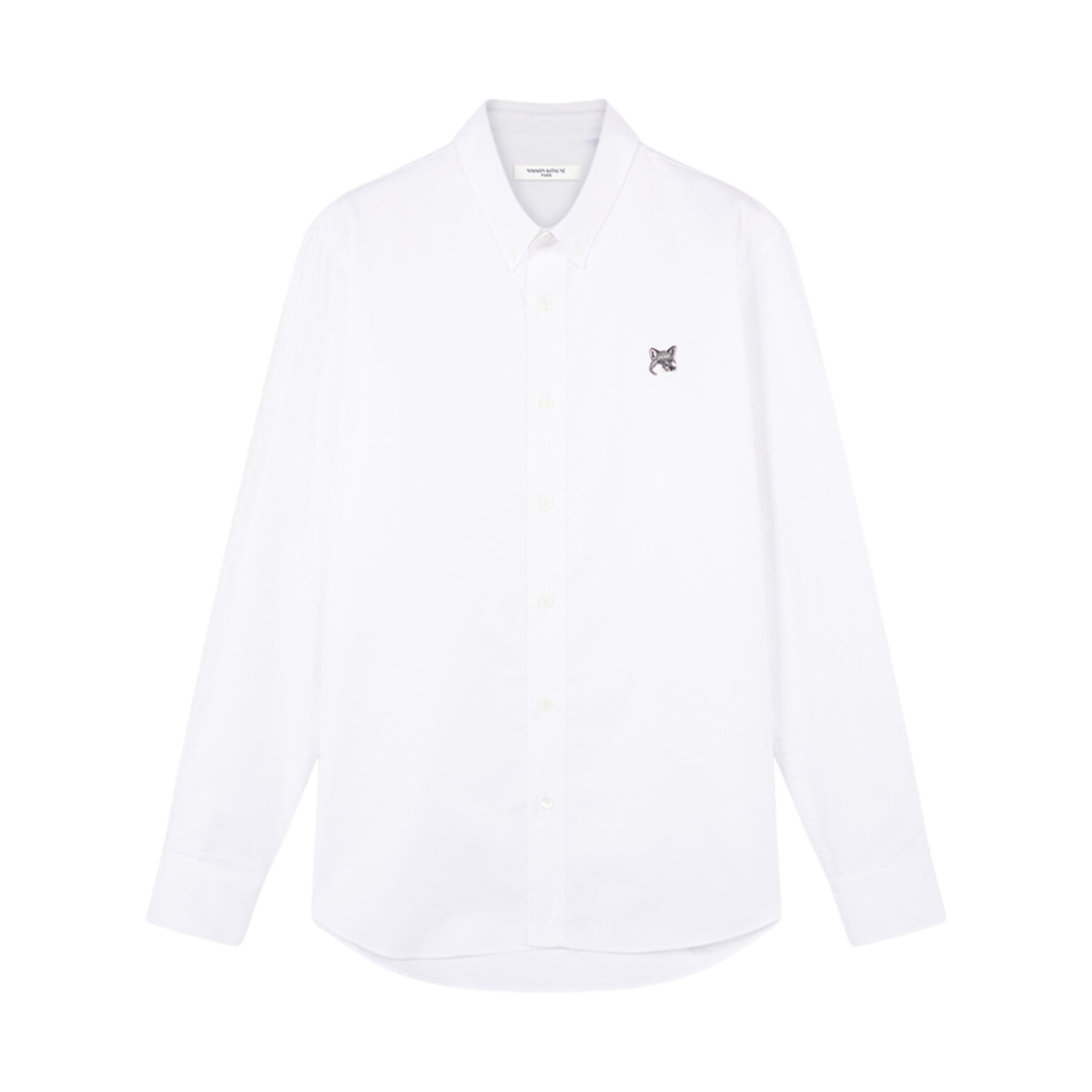 LM00401WC2010-P100 Maison Kitsune Button Down Casual Shirt With Grey Fox Head Patch White