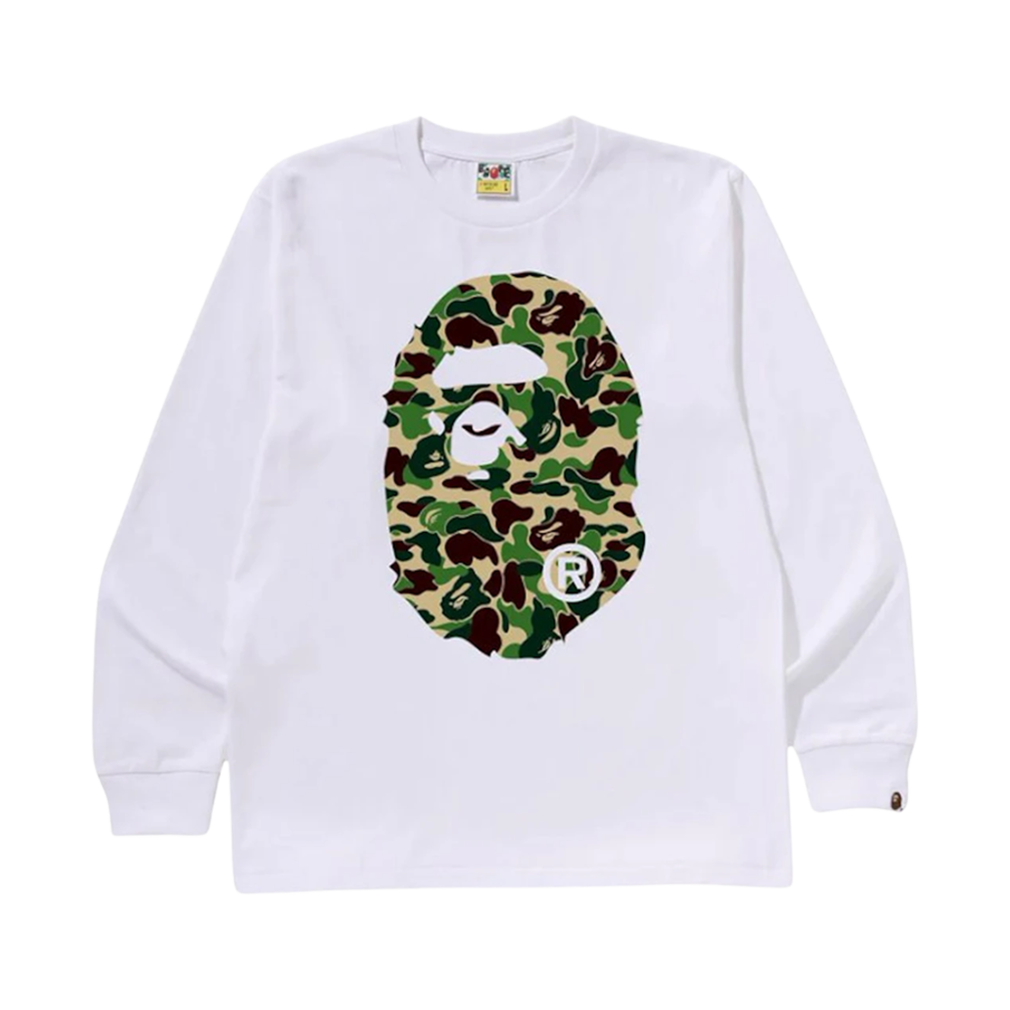 - BAPE ABC Camo Big Ape Head L/S T-Shirt White Green