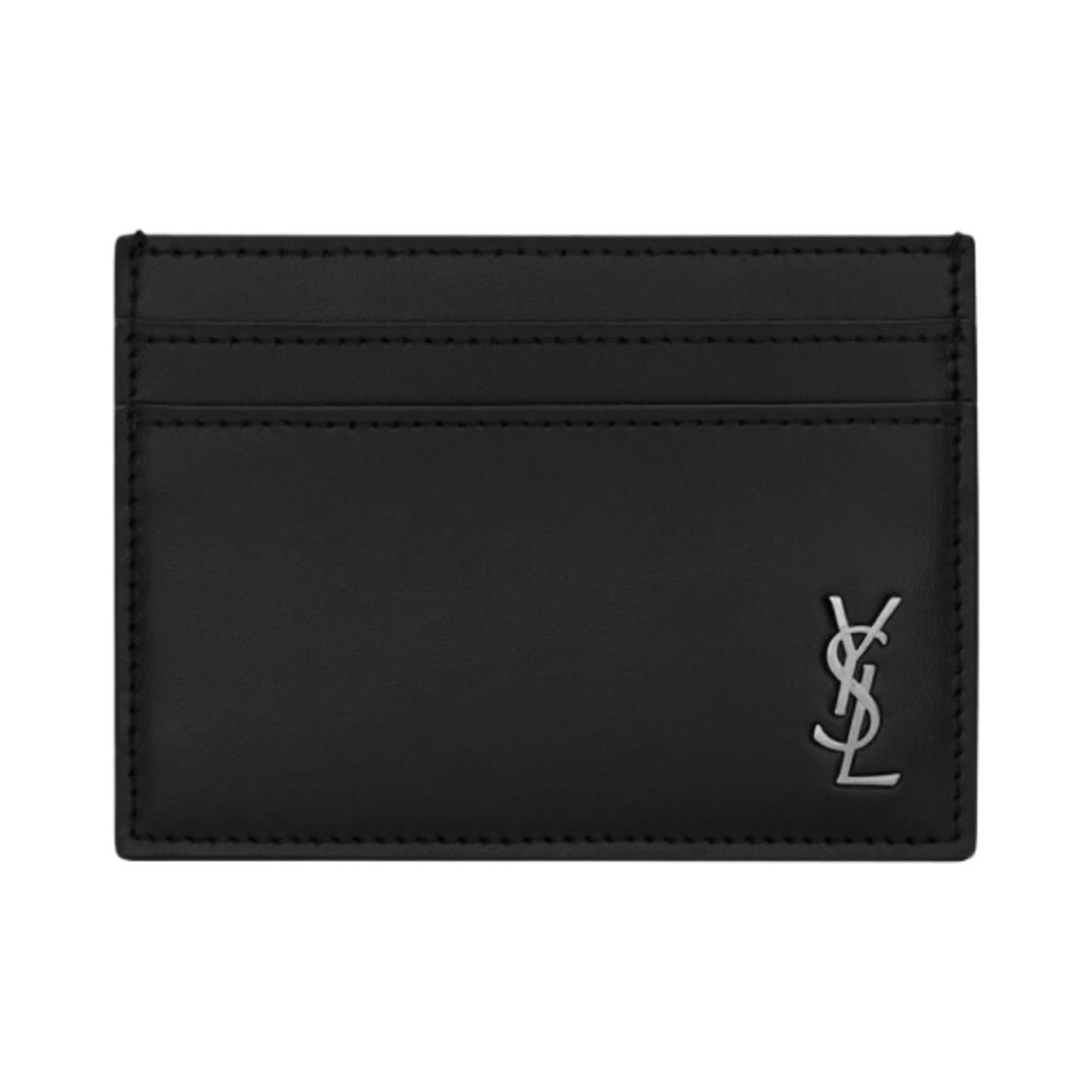 607603-1JB0E-1000 Saint Laurent Tiny Silver Monogram Card Case in Matte Leather Black
