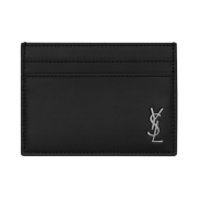 Saint Laurent Tiny Silver Monogram Card Case in Matte Leather Black