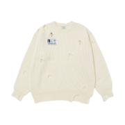 STU Destroyed Knit Cream with Name Tag