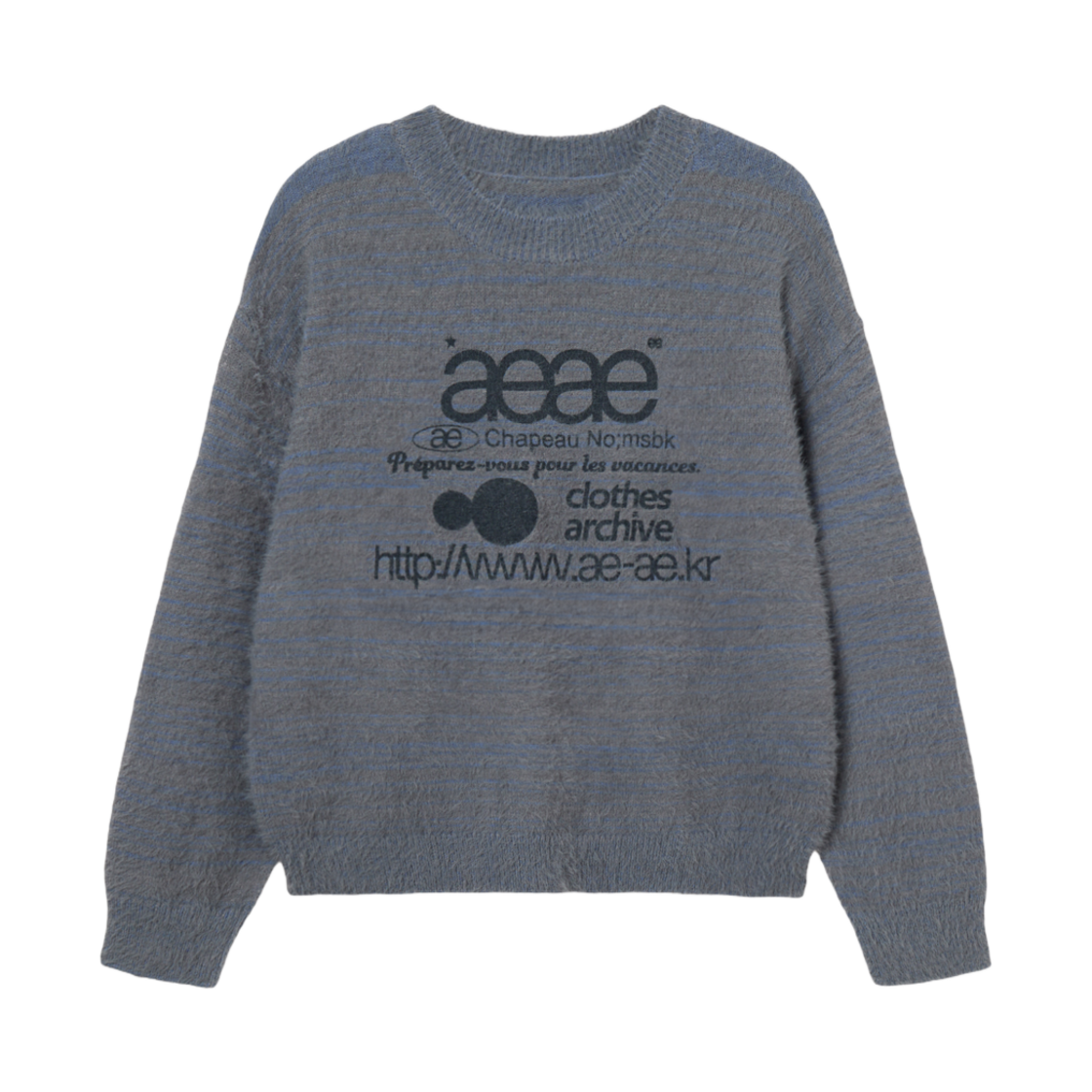 (W) 에이에이 웹 로고 크롭 헤어리 니트 스모키 블루((W) Aeae Web Logo Crop Hairy Knit Smoky Blue)