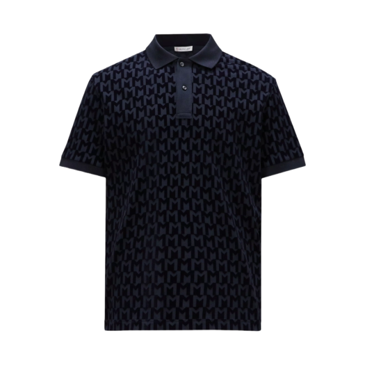 Moncler Monogram Print Polo Shirt Dark Blue - 24FW