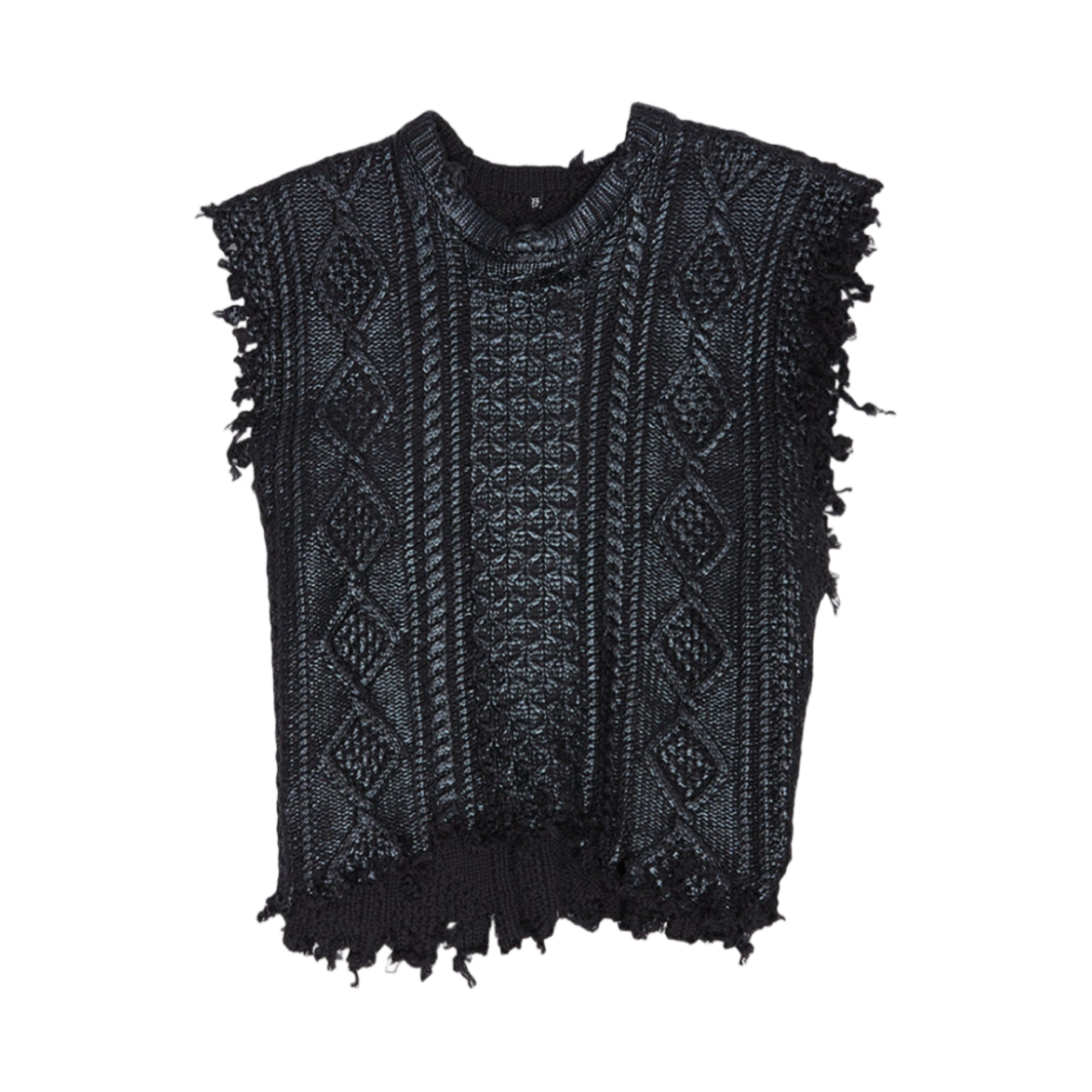 (W) R13 보이프렌드 케이블 스웨터 베스트 코티드 블랙((W) R13 Boyfriend Cable Sweater Vest Coated Black)