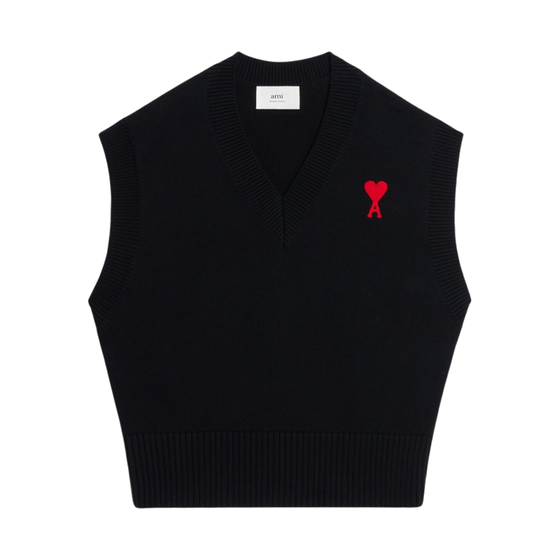 아미 스몰 하트 로고 슬리브리스 스웨터 블랙 레드(AMI de Coeur Sleeveless Sweater Black Red) - 1