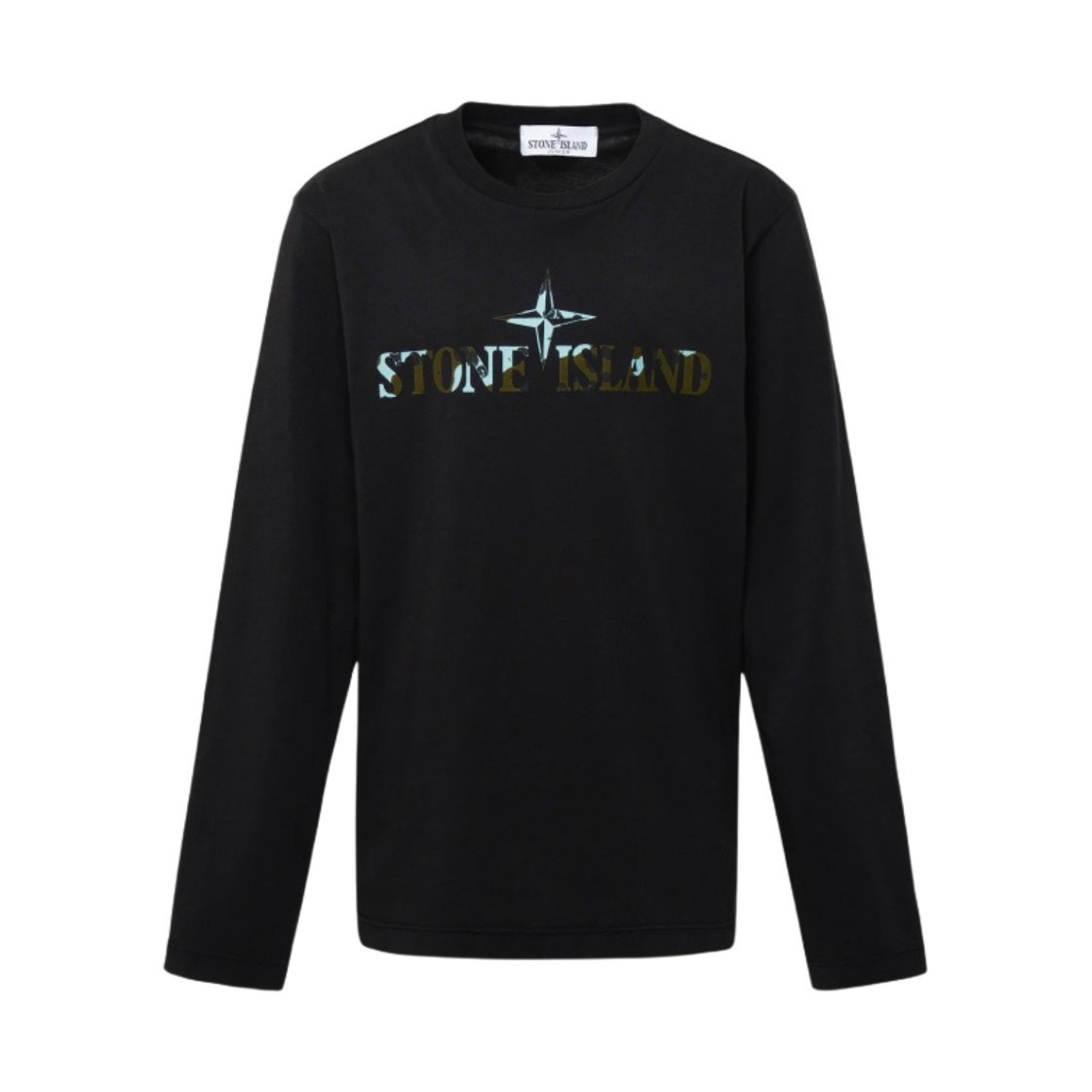 791621151-V0029 (Kids) Stone Island Logo-Printed Long Sleeved Crewneck T-Shirt Black - 23FW