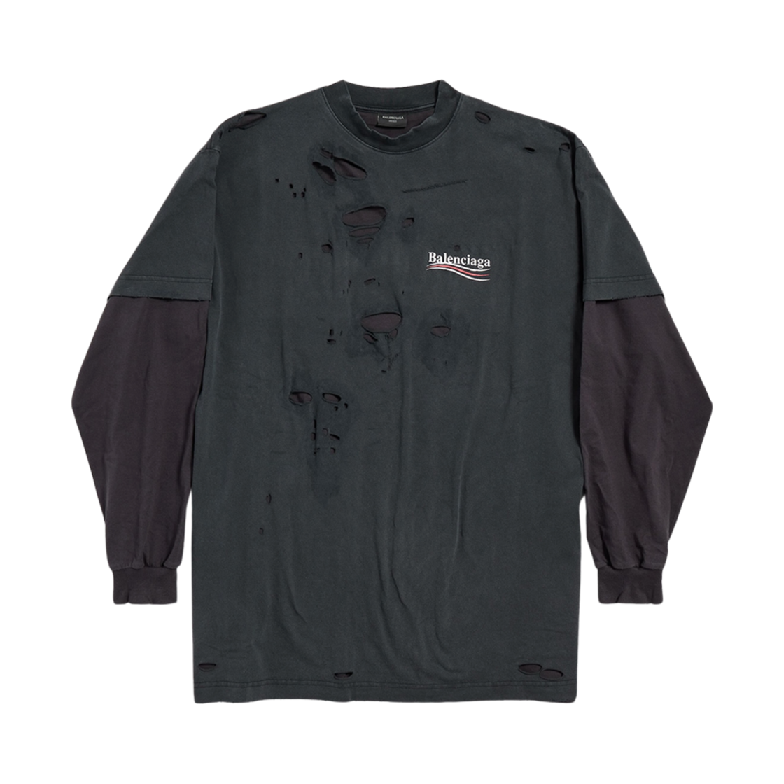 818555TRVK89756 Balenciaga Political Campaign Long Sleeve Layered T-Shirt Black