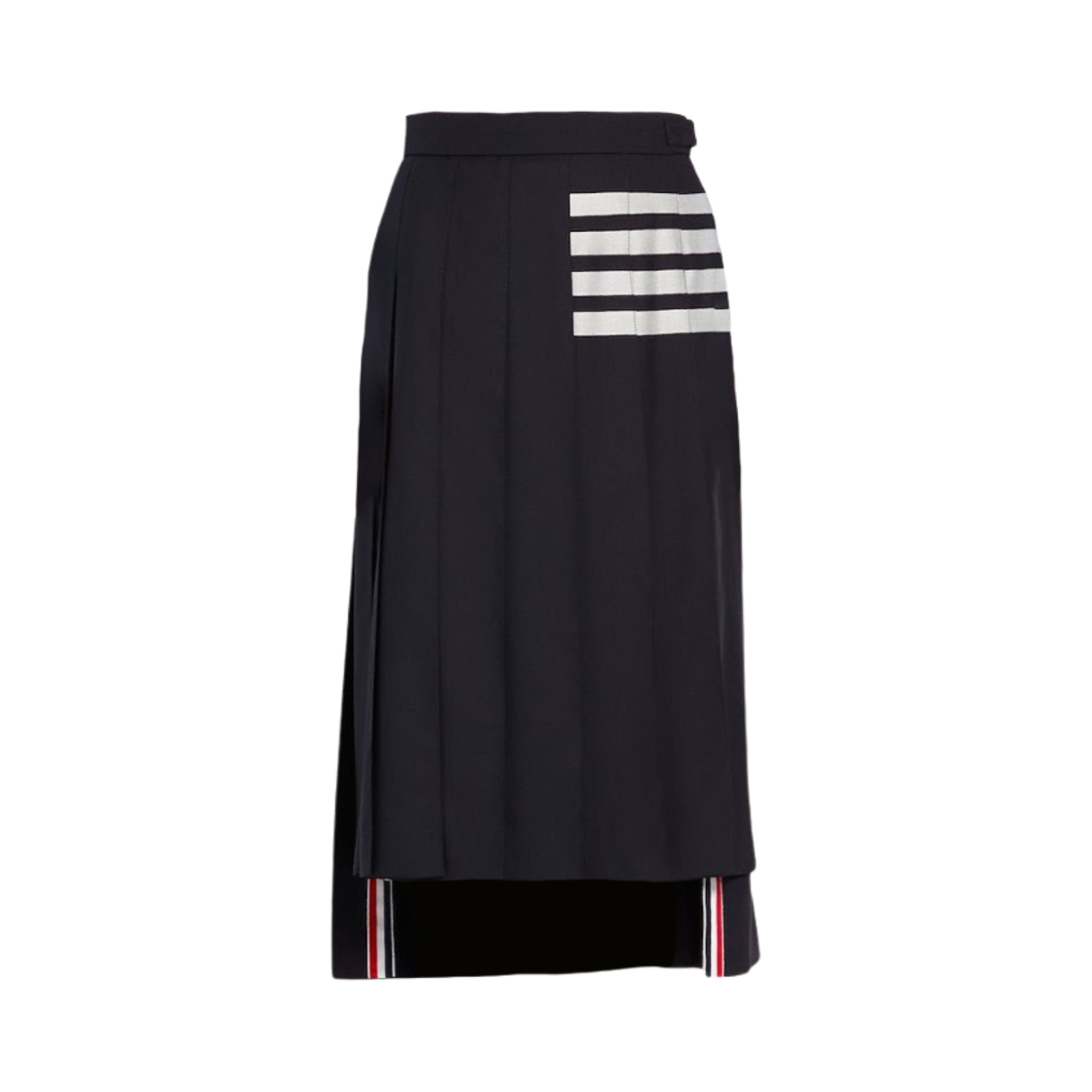 FGC400V-06146-415 (W) Thom Browne Wool Plain Weave Pleated 4-Bar Skirt Navy