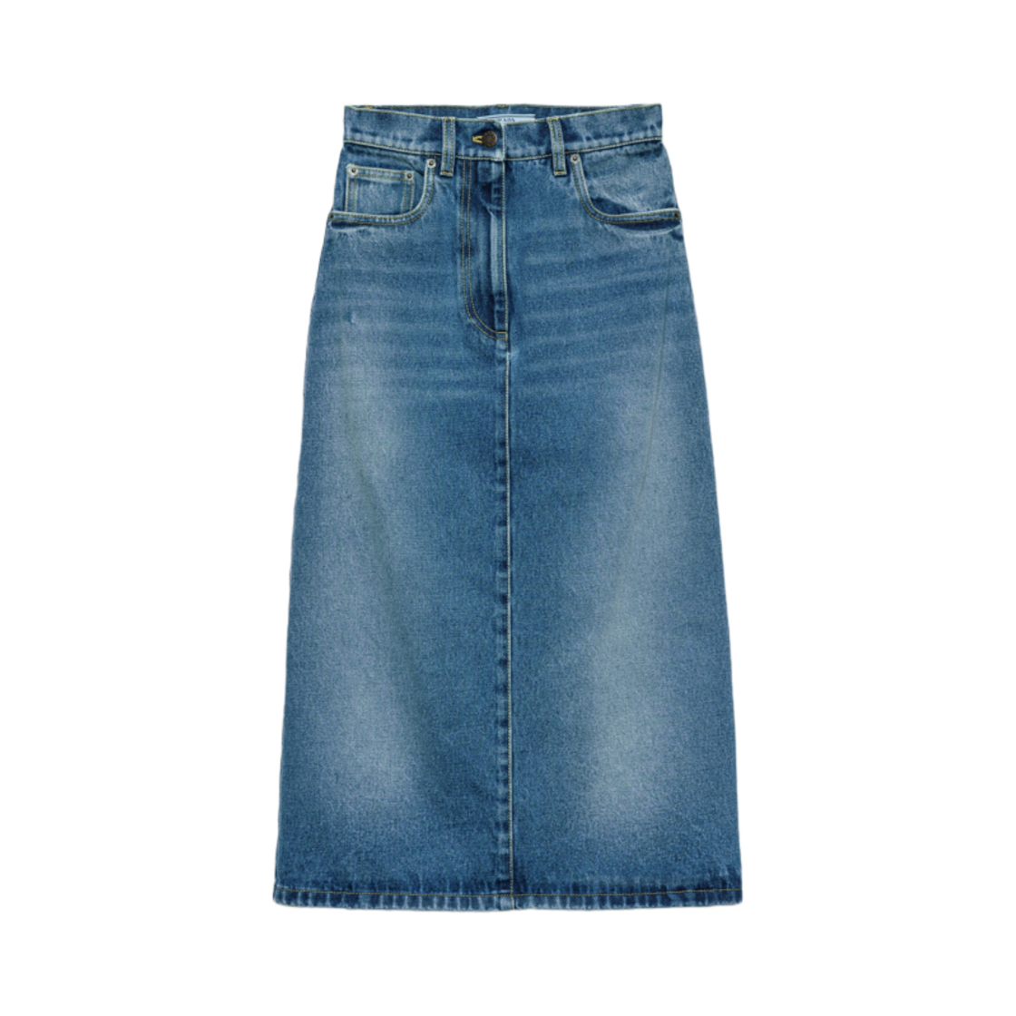 GFD176-16PK-F0V3N (W) Prada Flared Denim Skirt Light Blue