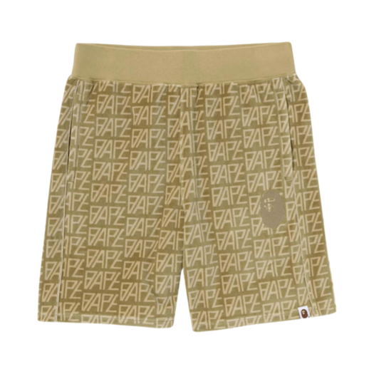 - BAPE Logo Monogram Velour Shorts Beige