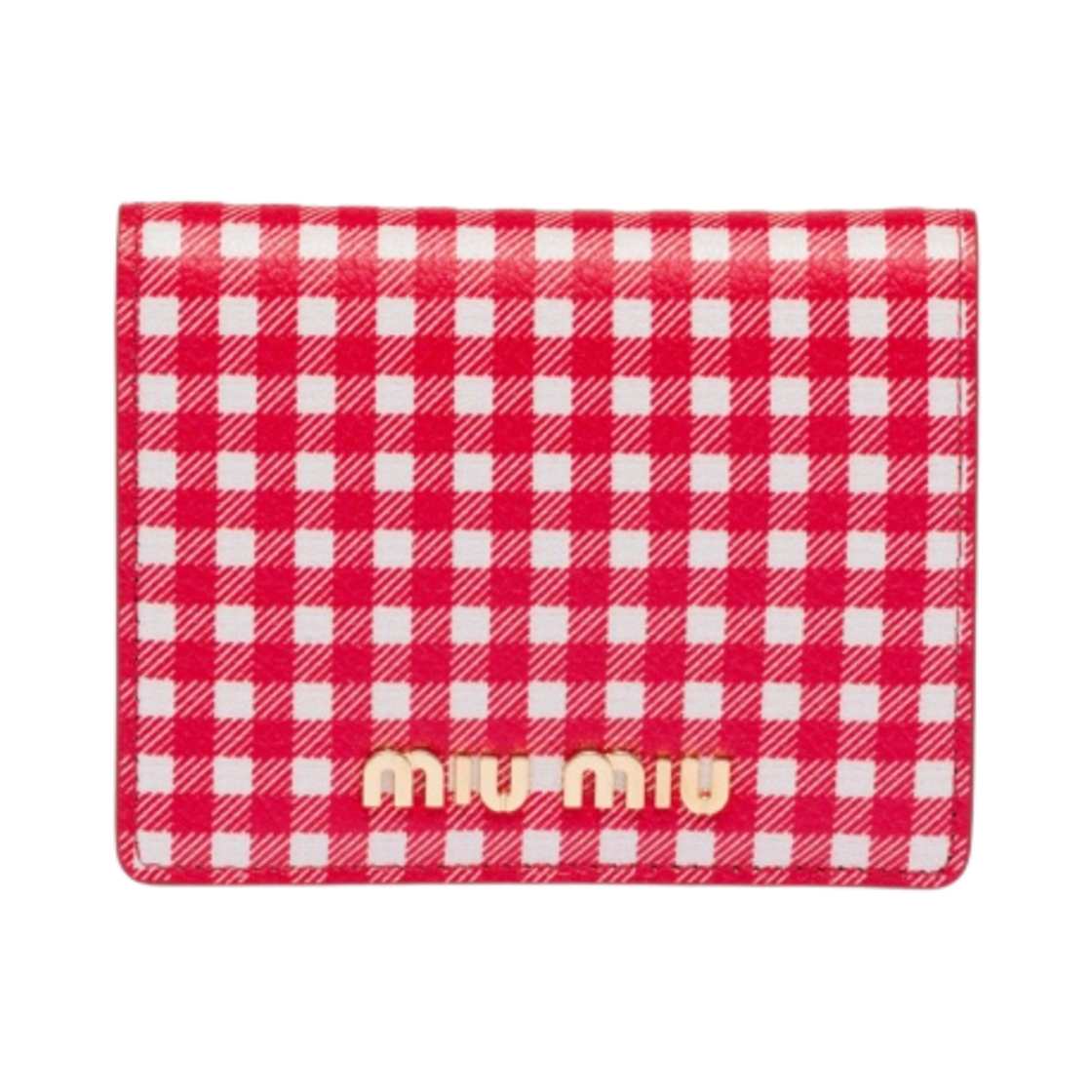 미우 미우 스몰 프린트 마드라스 가죽 지갑 레드 화이트(Miu Miu Small Printed Madras Leather Wallet Red White) - 1