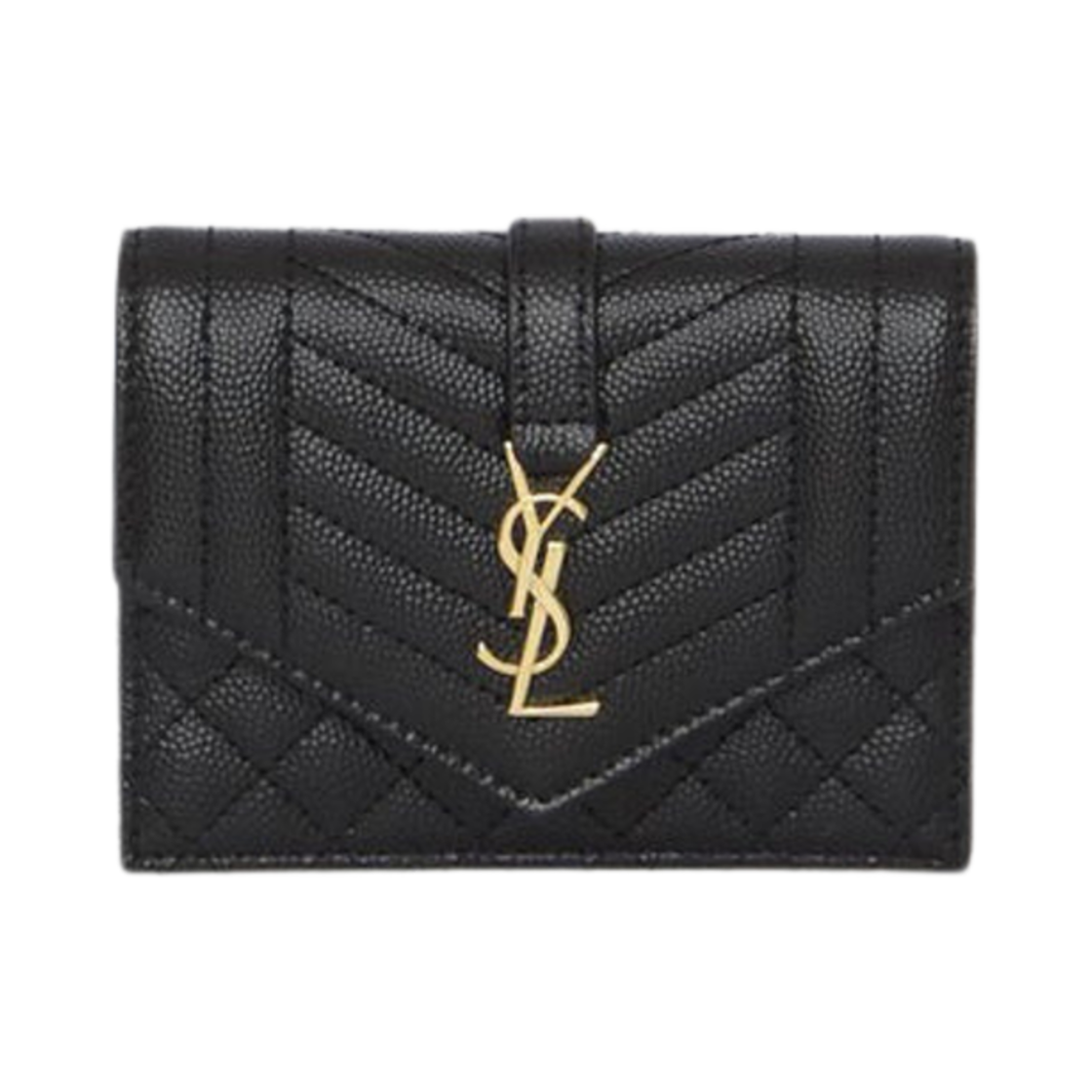 생로랑 엔벨로프 컴팩트 트라이 폴드 월렛 믹스 마틀라세 그레인 드 뿌드르 엠보스 레더 블랙(Saint Laurent Envelope Compact Tri Fold Wallet in Mix Matelasse Grain de Poudre Embossed Leather Black)