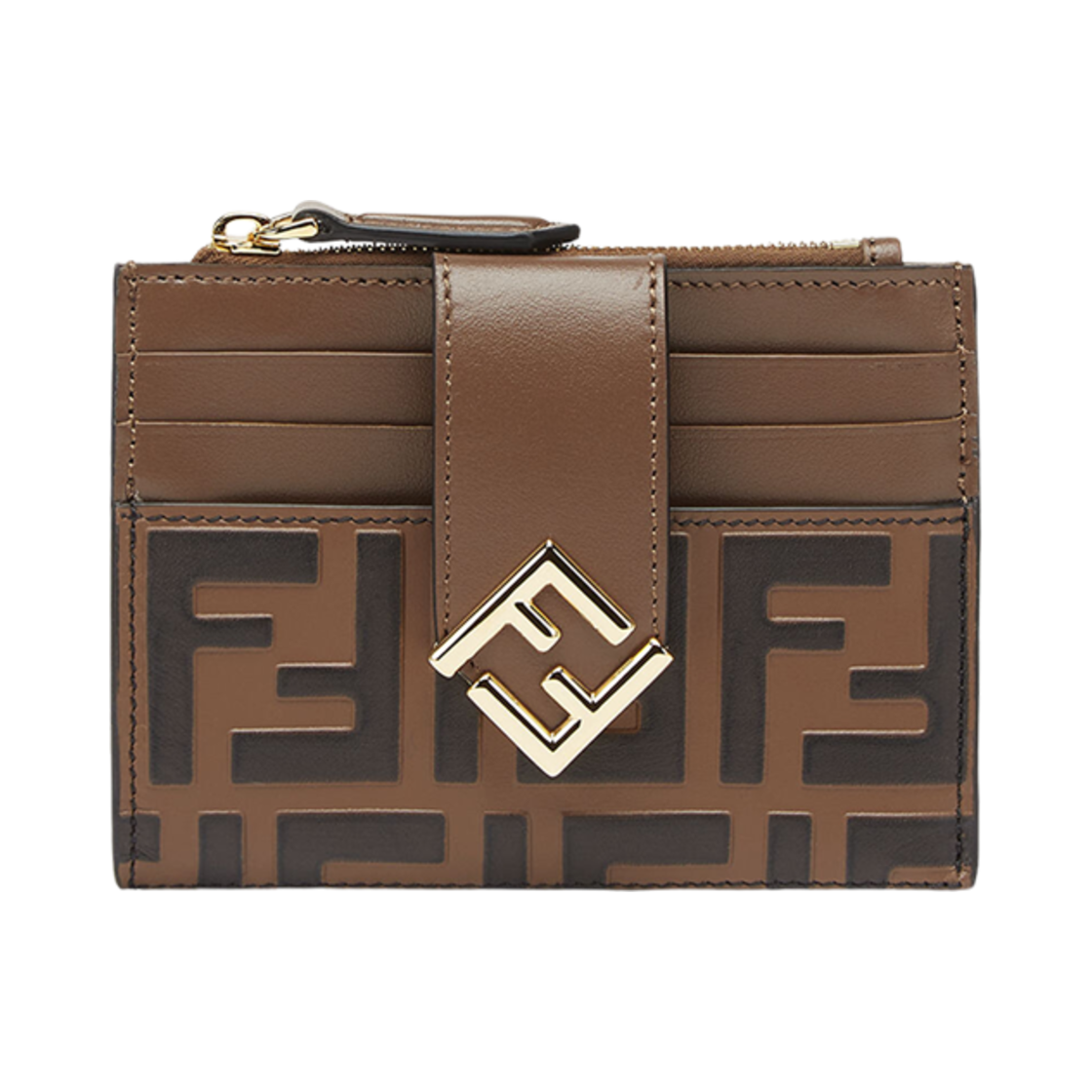 8M0507ADYMF13VK Fendi FF Diamonds Zip Card Case Brown