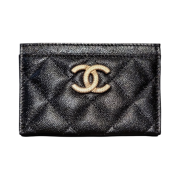 Chanel Card Holder Grained Calfskin & Gold Black
