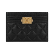 Chanel Boy Chanel Card Holder Grained Calfskin & Gold Black