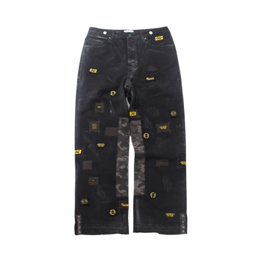 24-B002 Black Resurrection13 Eyelet & Camo Detail Pants Black