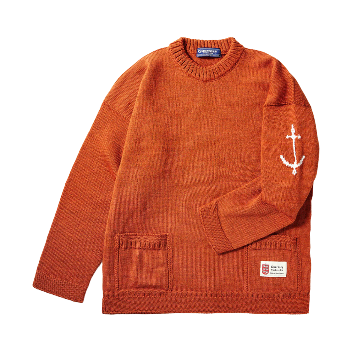 - Guernsey Woollens Oversized Two-Pocket Sweater Burnt Orange
