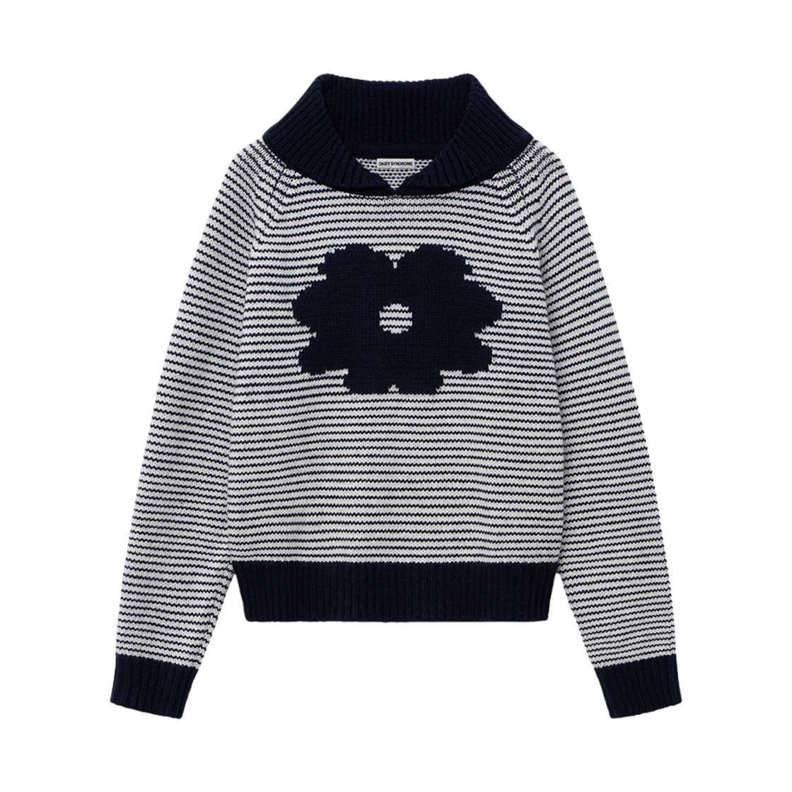 데이지신드롬 플로랄 스트라이프 칼라 니트 네이비