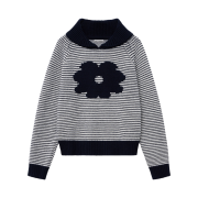 Daisy Syndrome Floral Stripe Collar Knit Navy