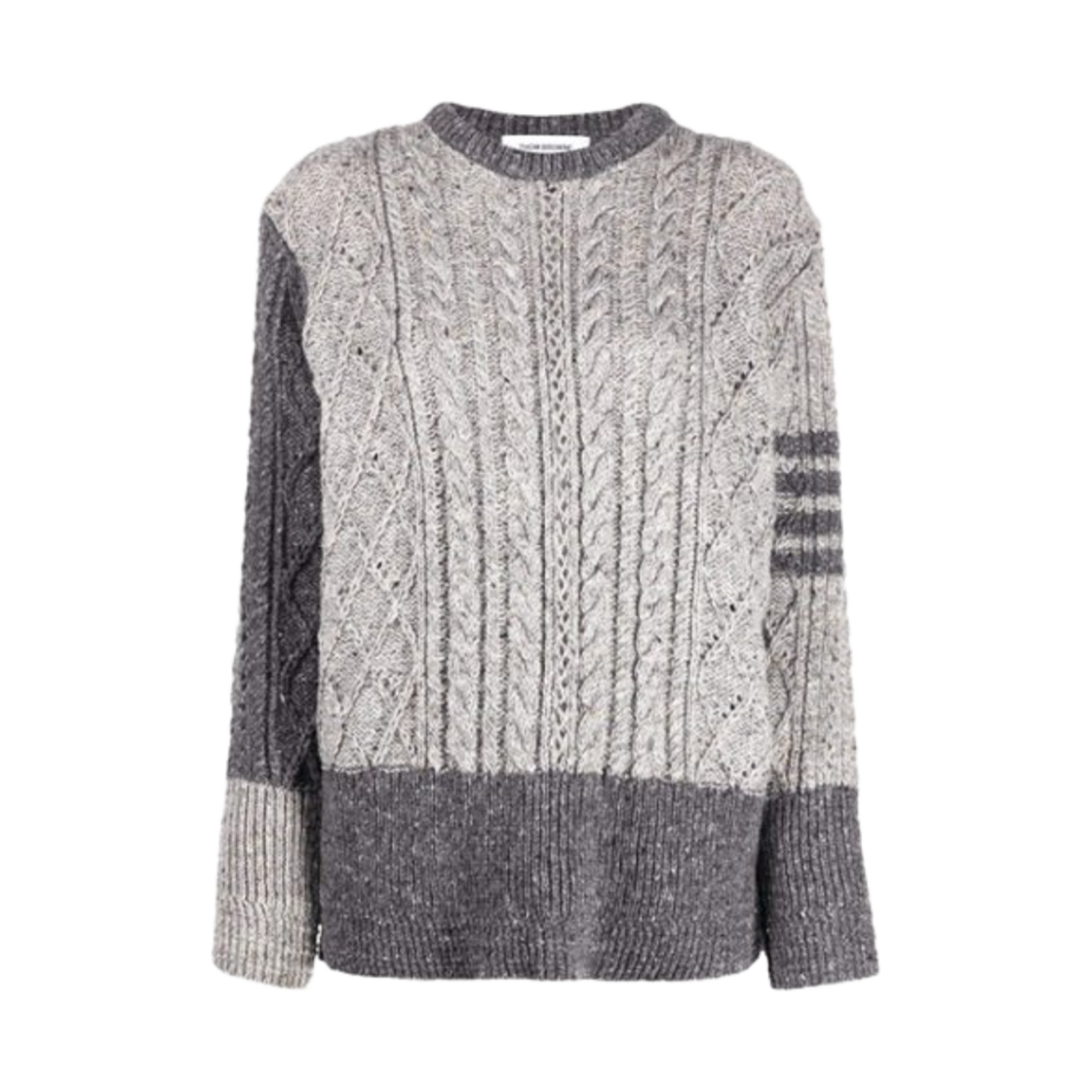 FKA290F-00278-982 (W) Thom Browne Mohair 4-Bar Funmix Cable Wool Knit Tonal Grey