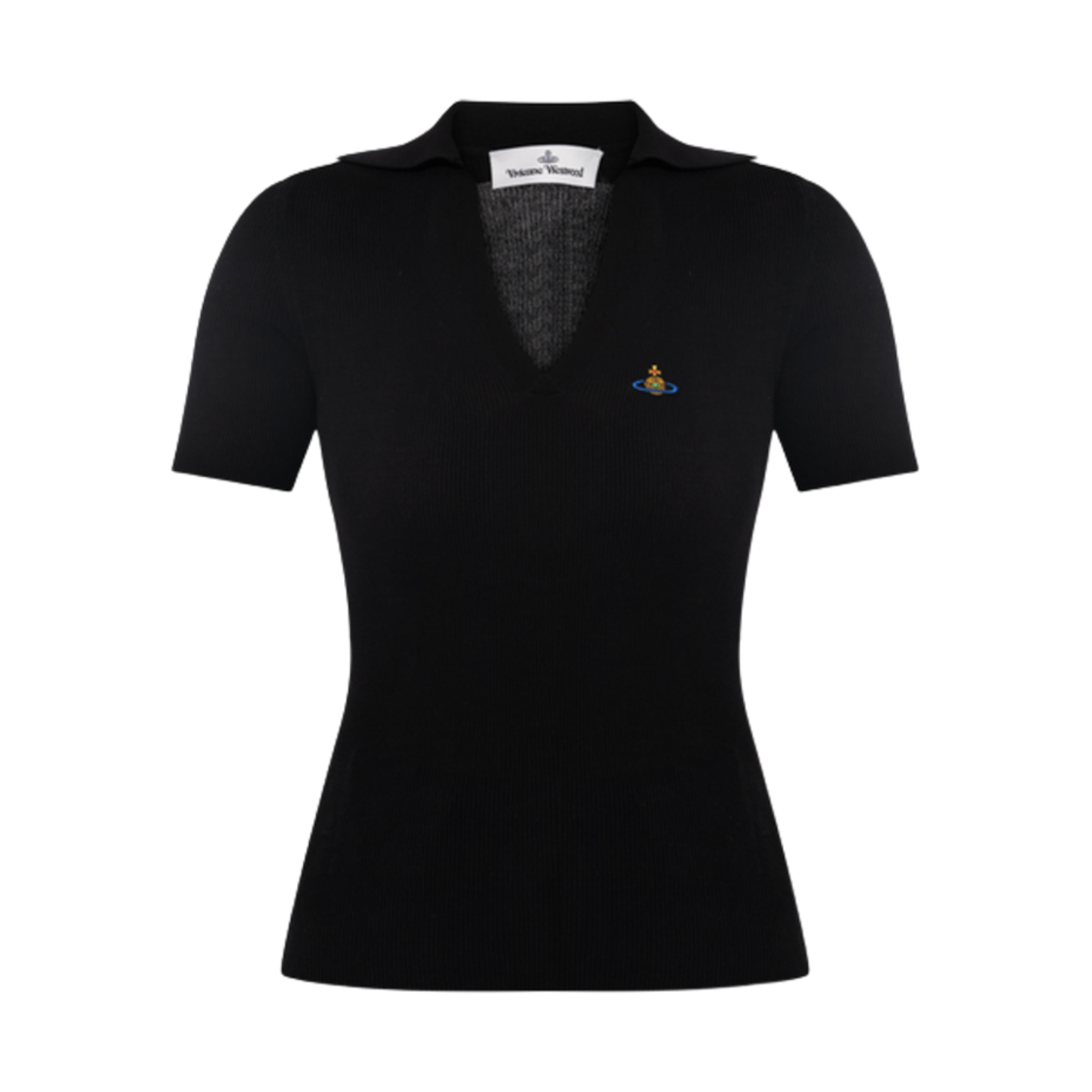 (W) 비비안 웨스트우드 오브 로고 코튼 폴로 셔츠 블랙((W) Vivienne Westwood Orb Logo Cotton Polo Shirt Black) - 1