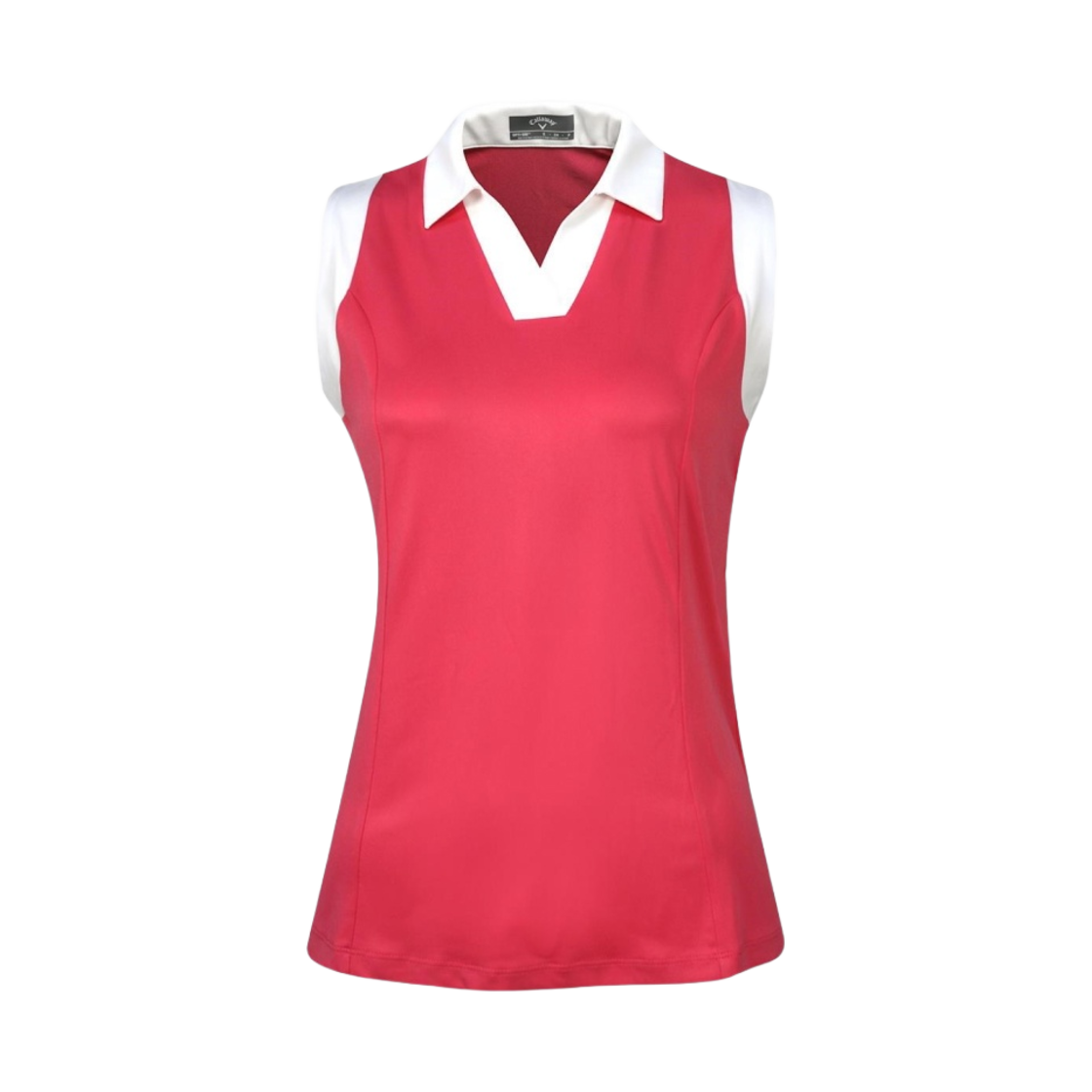 (W) 캘러웨이 컬러 블록 브이 플래킷 슬리브리스 골프 폴로 셔츠 핑크 피콕((W) Callaway Color Block V-Placket Sleeveless Golf Polo Shirt Pink Peacock)