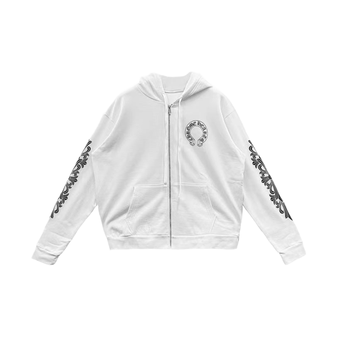 - Chrome Hearts Horseshoe Floral Fleece Zip-Up Hoodie White