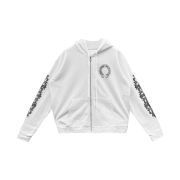 Chrome Hearts Horseshoe Floral Fleece Zip-Up Hoodie White