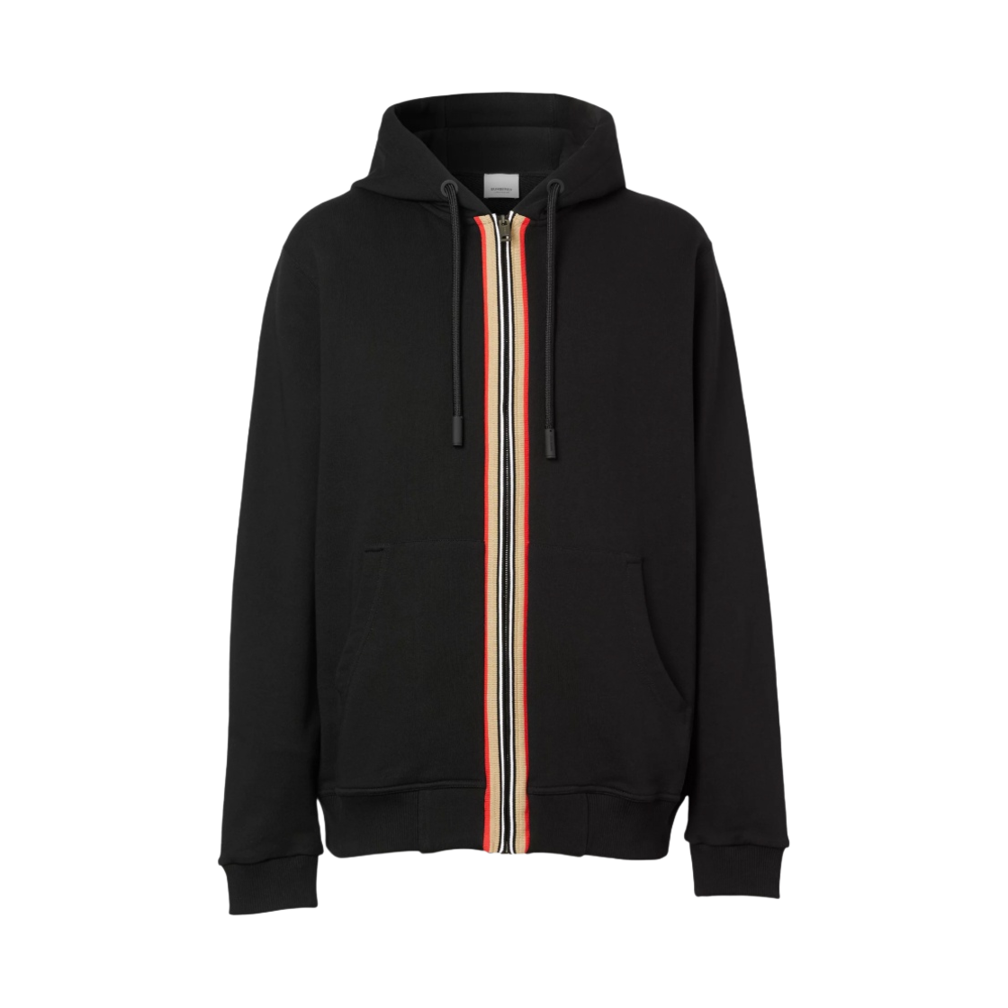 버버리 아이콘 스트라이프 디테일 코튼 후드 탑 블랙(Burberry Icon Stripe Detail Cotton Hooded Top Black) - 1